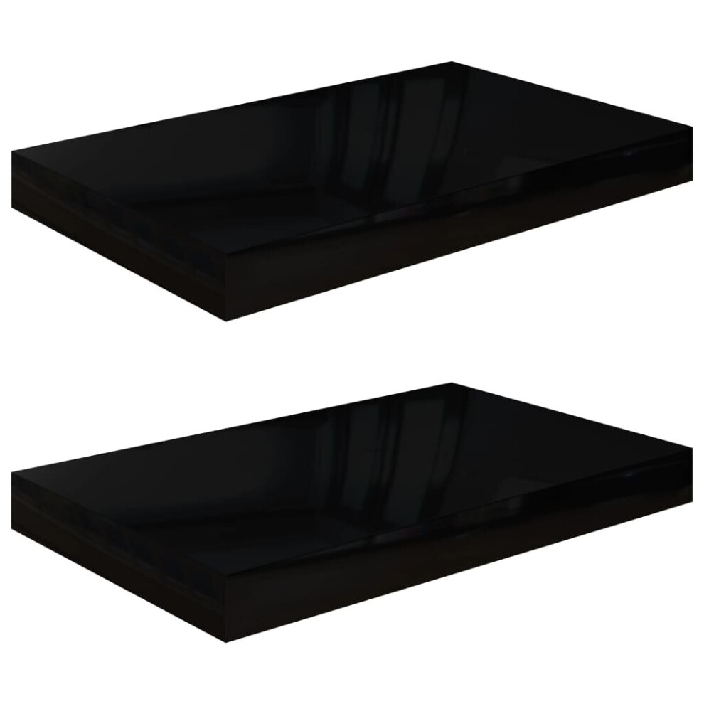 vidaXL 2x Floating Wall Shelves High Gloss Black 40x23x3.8 cm MDF Bookcase