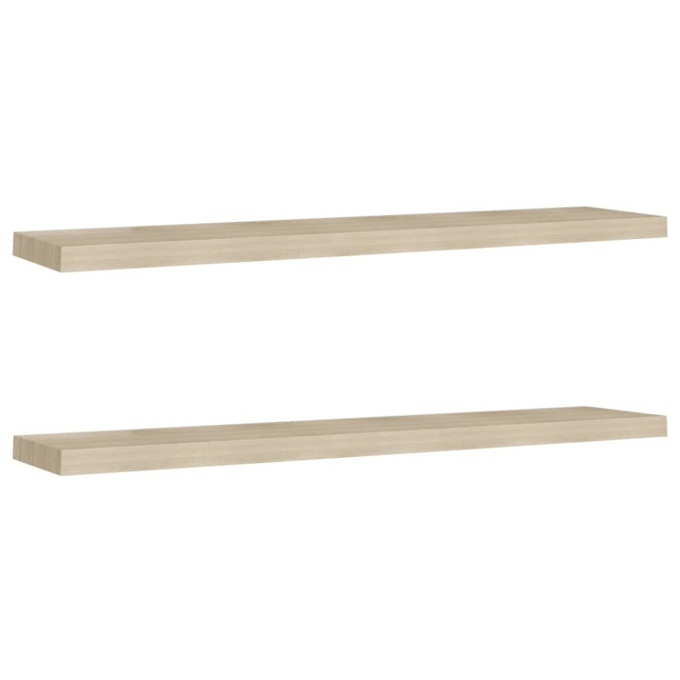 vidaXL 2x Floating Wall Shelves Oak 120x23.5x3.8 cm MDF Display Hanging Rack