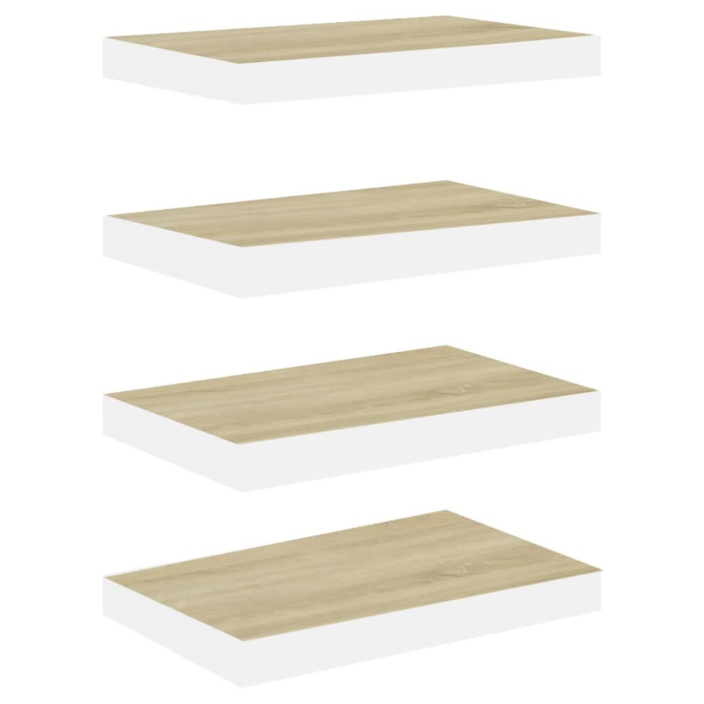 vidaXL 4x Floating Wall Shelves Oak and White MDF Bookcase Wall Board CD Rack