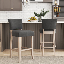 (Dark Grey) Set of 2 Height Linen Bar Stools for Kitchen