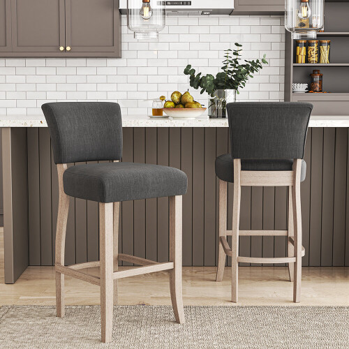 Living And Home (Dark Grey) Set of 2 Height Linen Bar Stools for Kitchen