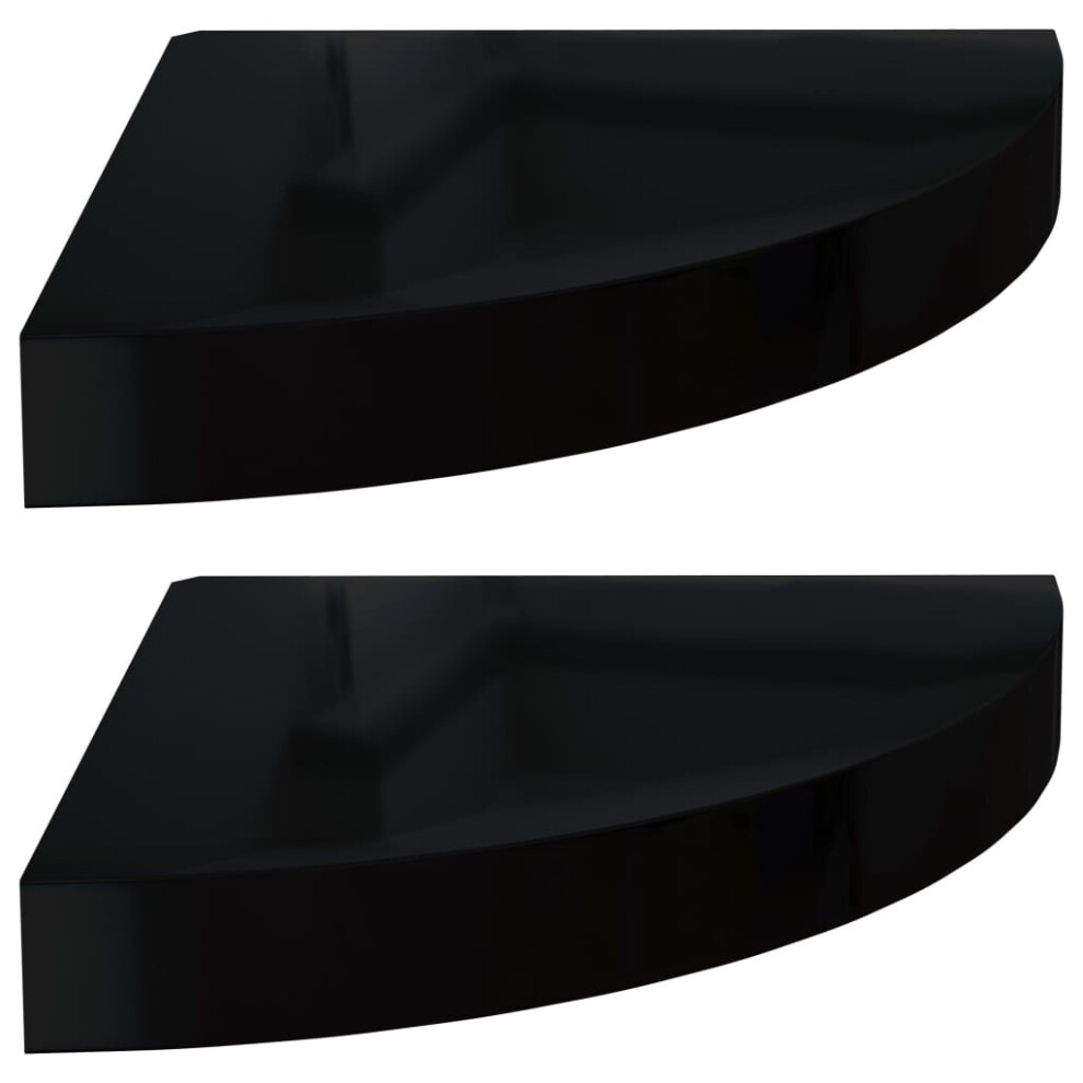 vidaXL 2x Floating Corner Shelves High Gloss Black 25x25x3.8 cm MDF Display