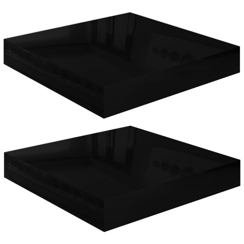 Vidaxl 2X Floating Wall Shelves High Gloss Black Mdf Bookcase Display Storage 8720286073926