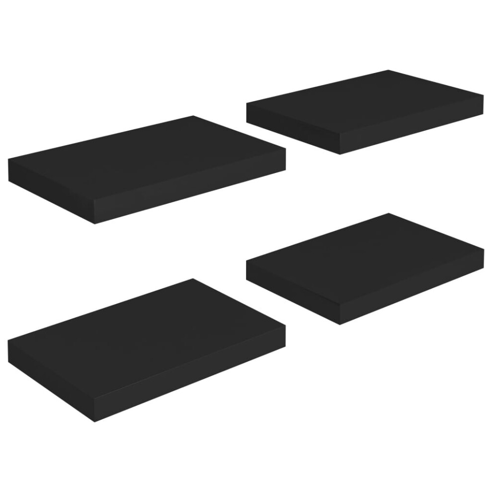 vidaXL 4x Floating Wall Shelves Black 40x23x3.8 cm MDF Display Bookcase Ledge