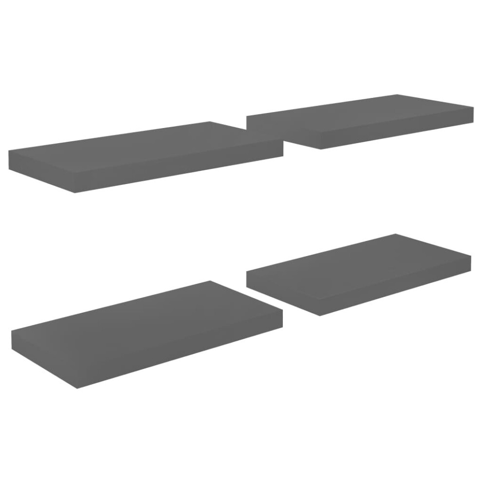 Vidaxl 4X Floating Wall Shelves High Gloss Grey 50X23x3.8 Cm Mdf Home Bookcase