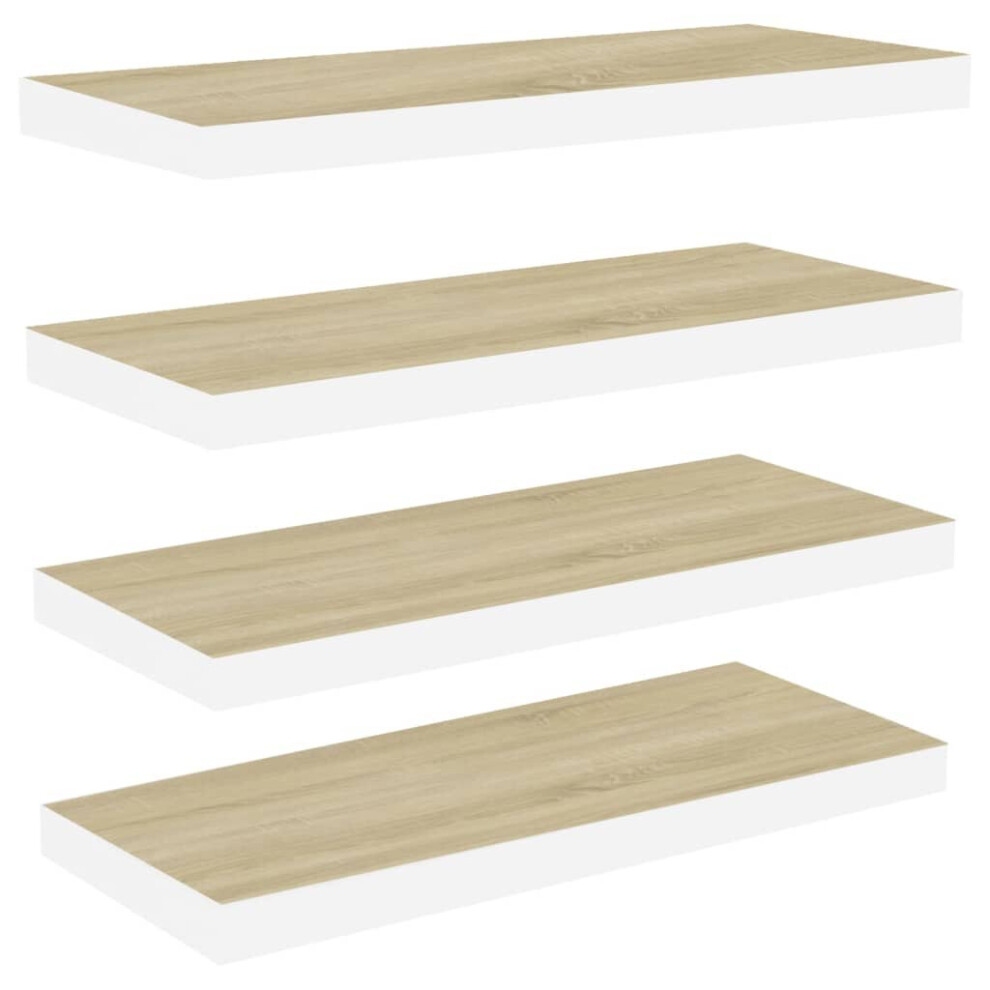 vidaXL 4x Floating Wall Shelves Oak & White MDF Wall Ledge Rack Hanging Shelf