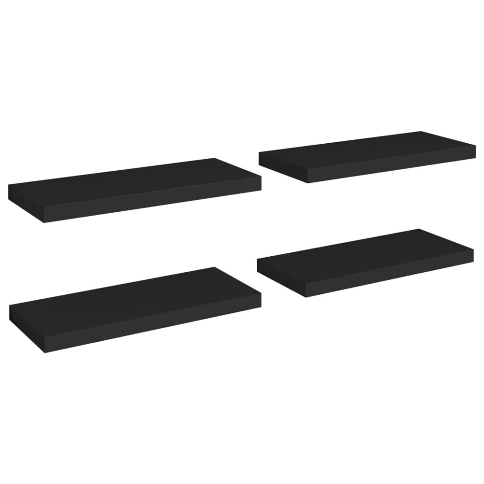 vidaXL 4x Floating Wall Shelves Black 60x23.5x3.8 cm MDF Display Hanging Rack