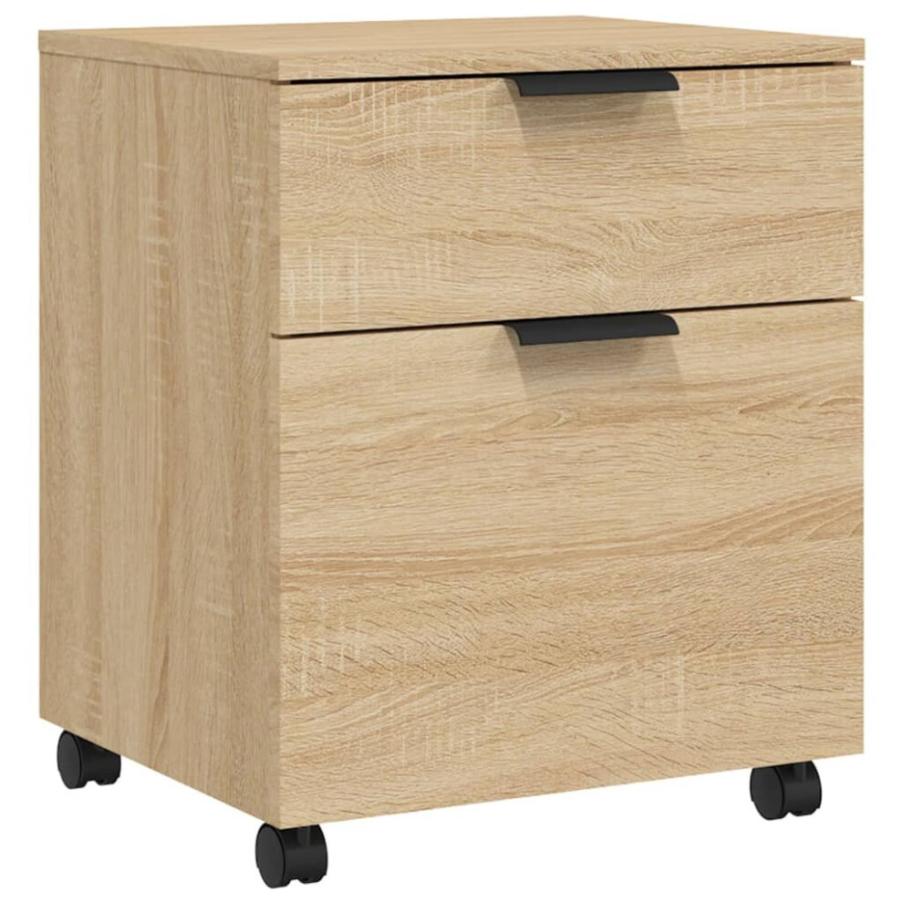 (Sonoma oak) vidaXL Mobile File Cabinet with Wheels Desk Storage Cabinet Engineered Wood