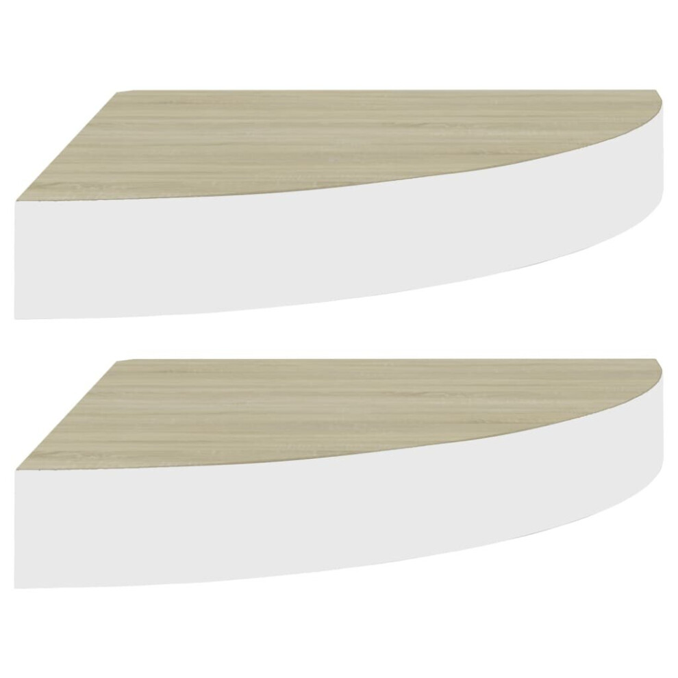 Vidaxl 2X Wall Corner Shelves Oak And Mdf Hanging Wall Display Shelf White