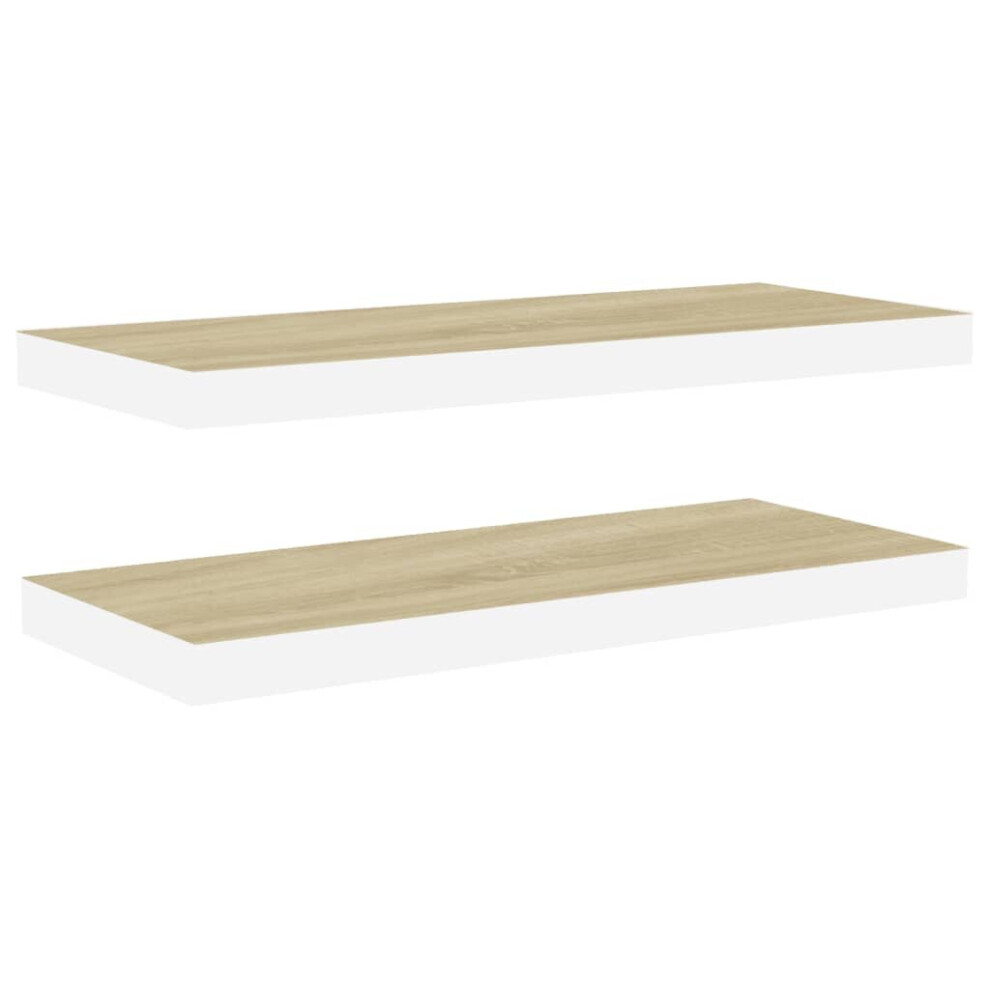 vidaXL 2x Floating Wall Shelves Oak & White MDF Wall Ledge Rack Hanging Shelf