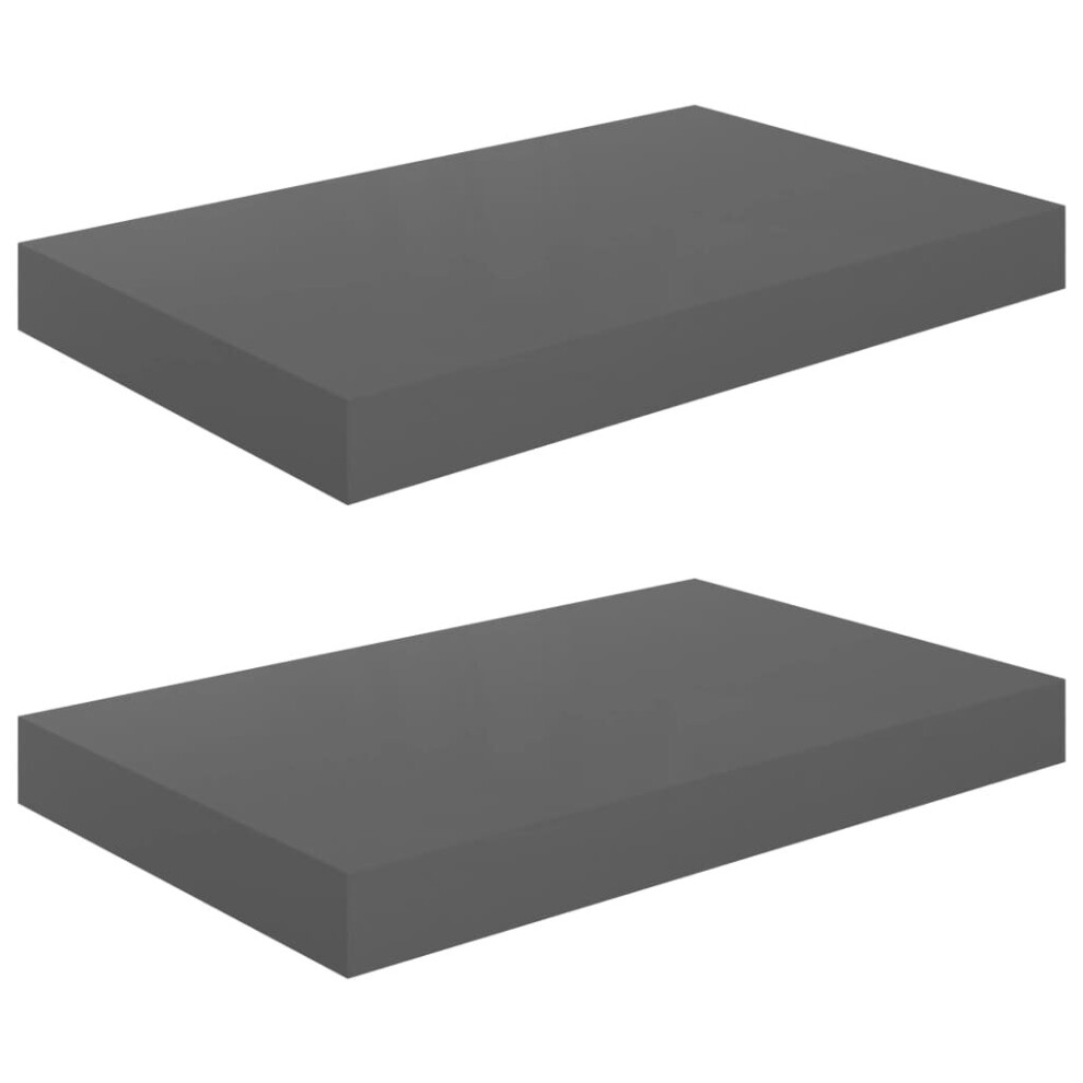 Vidaxl 2X Floating Wall Shelves High Gloss Grey Mdf Display Ledge Cd Rack 8720286074169