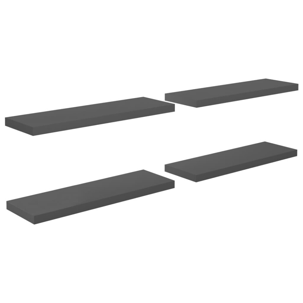 Vidaxl 4X Floating Wall Shelves High Gloss Grey 80X23.5x3.8 Cm Mdf Bookcase 8720286074268