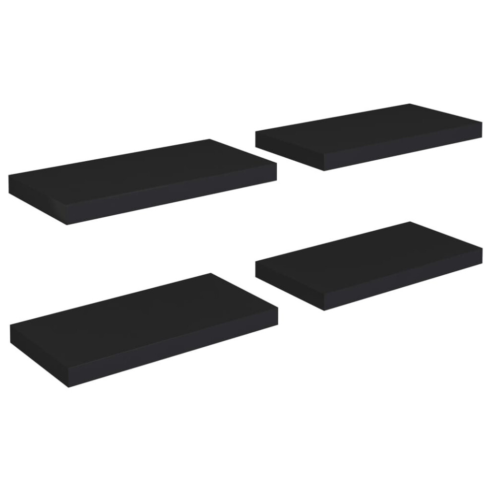 vidaXL 4x Floating Wall Shelves Black 50x23x3.8 cm MDF Display Bookcase Ledge