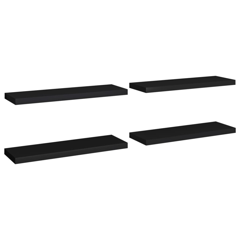 vidaXL 4x Floating Wall Shelves Black 80x23.5x3.8 cm MDF Display Hanging Rack