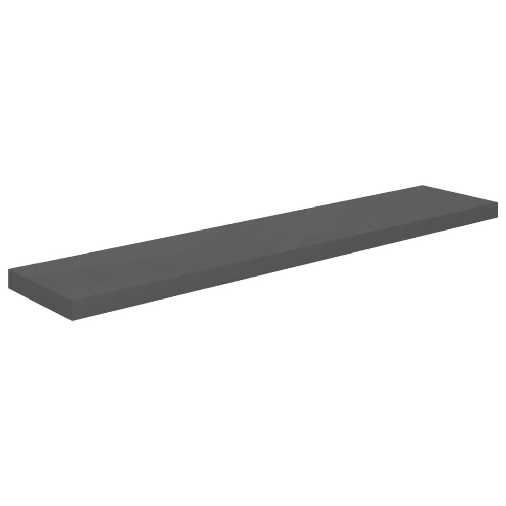 vidaXL Floating Wall Shelf High Gloss Grey 120x23.5x3.8 Cm MDF Display Rack