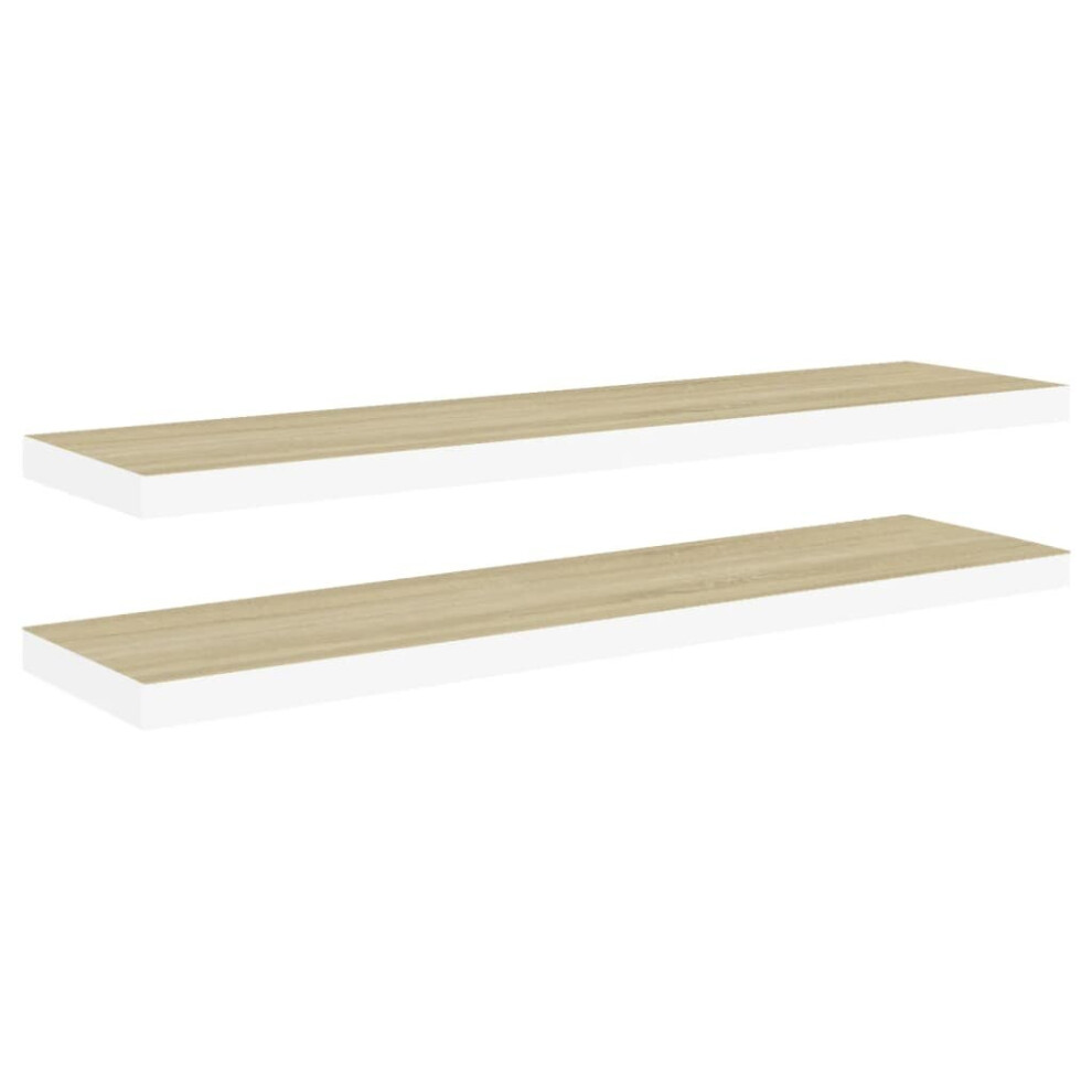 vidaXL 2x Floating Wall Shelves Oak & White MDF Wall Ledge Rack Hanging Shelf