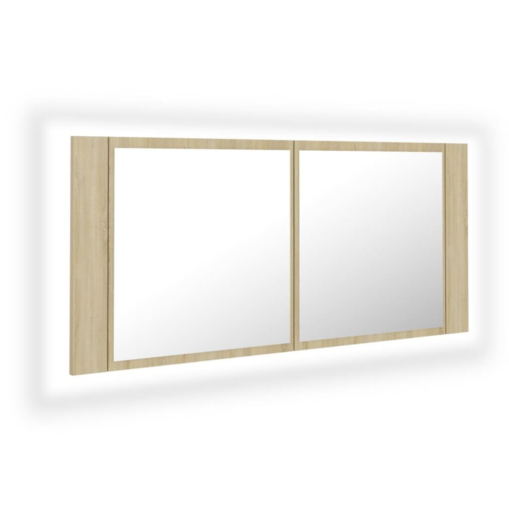 vidaXL LED Bathroom Mirror Cabinet Sonoma Oak 100x12x45 cm Acrylic Wall Mirror