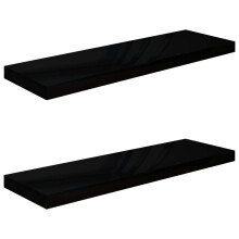 vidaXL Schweberegale 2 Stk. Hochglanz-Schwarz 80x23,5x3,8 cm MDF