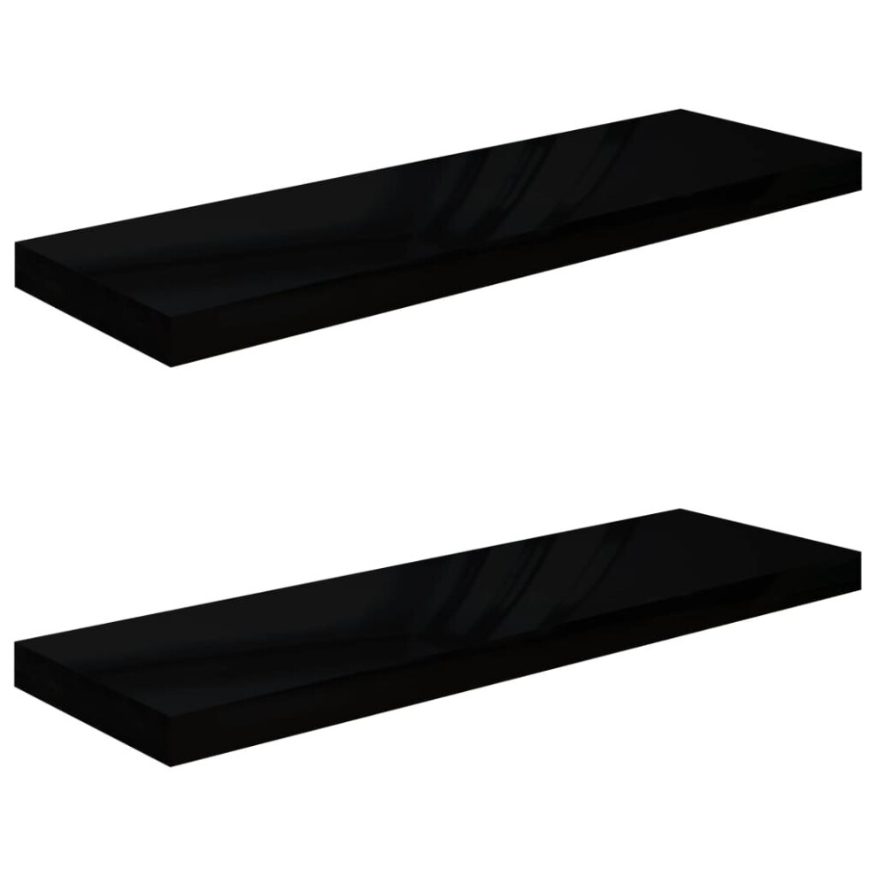 vidaXL 2x Floating Wall Shelves High Gloss Black 80x23.5x3.8 cm MDF Bookcase