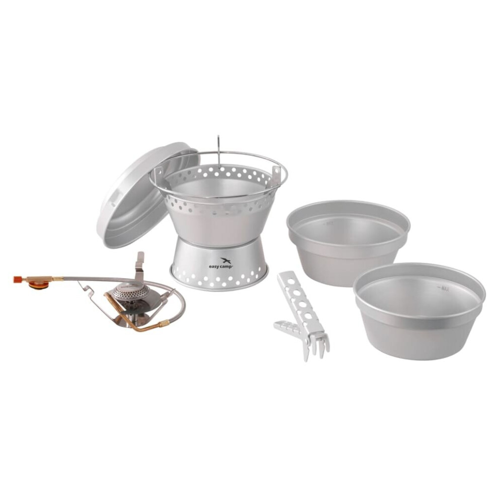 Easy Camp Camping Cooker and Stove Set Pot Pan Kettle Cook Set Storm Silver