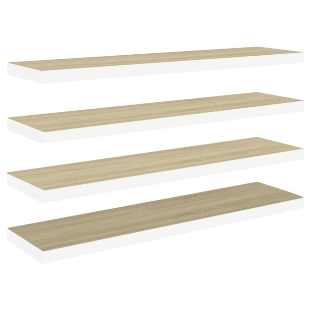 Vidaxl 4X Floating Wall Shelves Oak & White Mdf Wall Ledge Rack Hanging Shelf 8720286416853