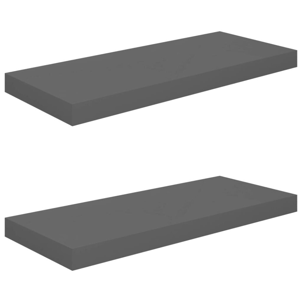 Vidaxl 2X Floating Wall Shelves High Gloss Grey 60X23.5x3.8 Cm Mdf Bookcase 8720286074220