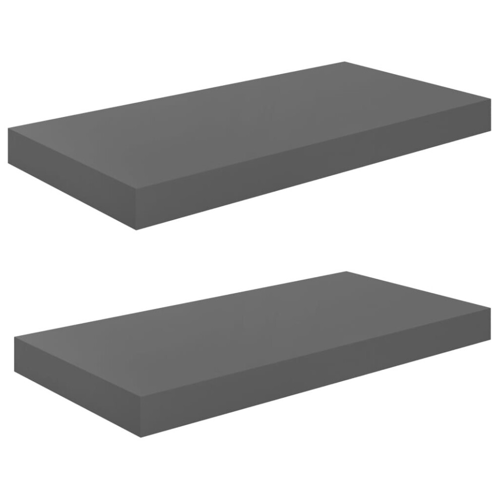 Vidaxl 2X Floating Wall Shelves High Gloss Grey Mdf Display Ledge Cd Rack