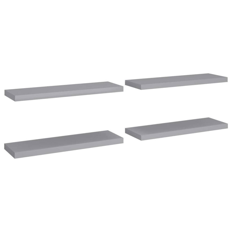 vidaXL 4x Floating Wall Shelves Grey 80x23.5x3.8 cm MDF Display Hanging Rack