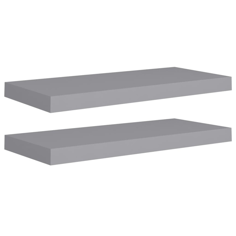 vidaXL 2x Floating Wall Shelves Grey 60x23.5x3.8 cm MDF Display Hanging Rack