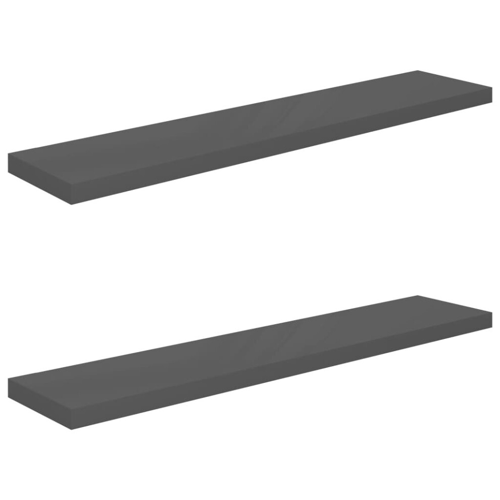 vidaXL 2x Floating Wall Shelves High Gloss Grey 120x23.5x3.8 cm MDF Display