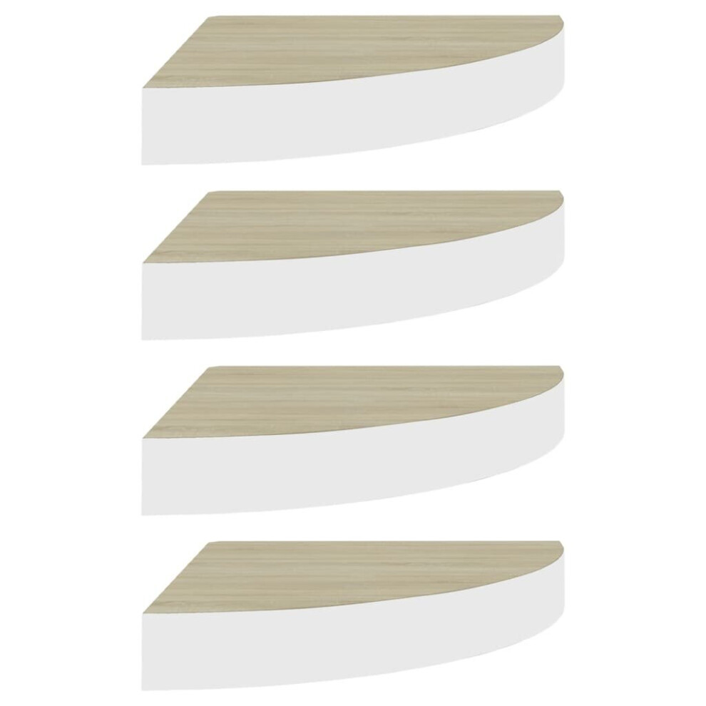 Vidaxl 4X Wall Corner Shelves Oak And Mdf Hanging Wall Display Shelf White