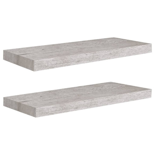 vidaXL 2x Floating Wall Shelves - Concrete Grey MDF with Metal Frame, Invisible Mounting, 60x23.5x3.8 cm, 7 kg each (326598)