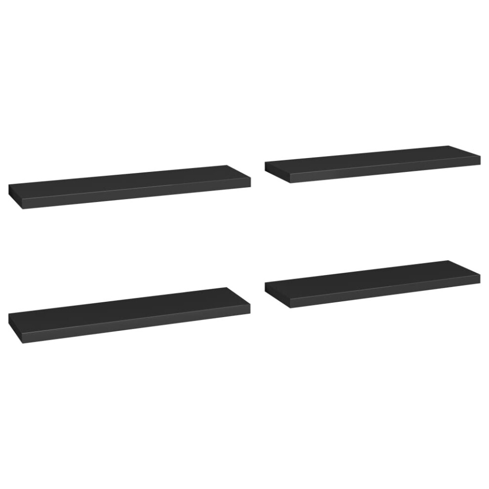 vidaXL 4x Floating Wall Shelves Black 90x23.5x3.8 Cm MDF Display Hanging Rack