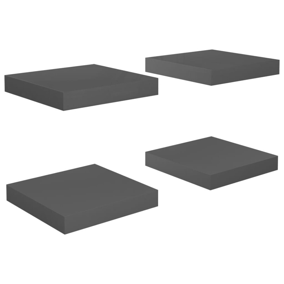 Vidaxl 4X Floating Wall Shelves High Gloss Grey Mdf Bookcase Display Storage