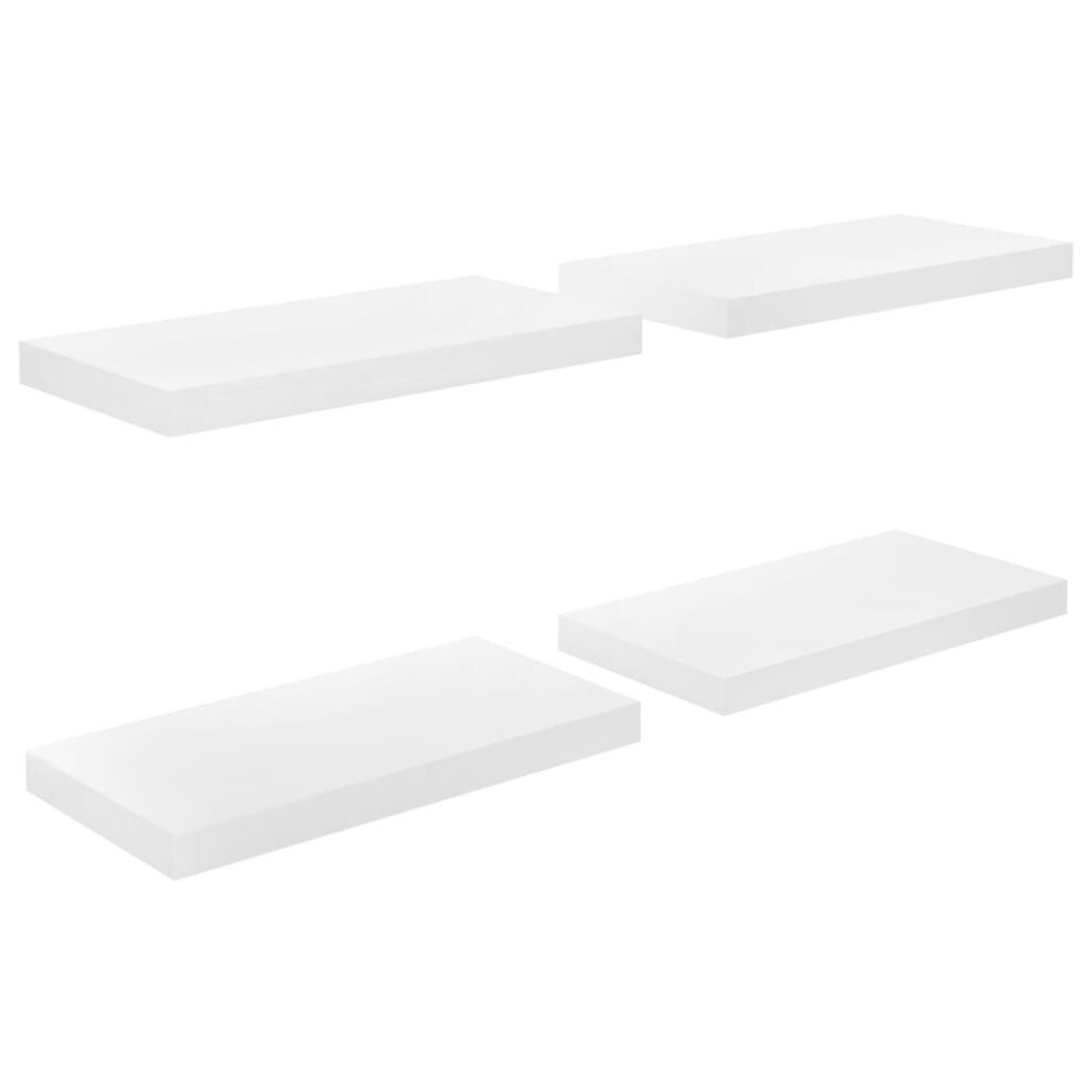 vidaXL 4x Floating Wall Shelves High Gloss White 50x23x3.8 cm MDF Bookcase