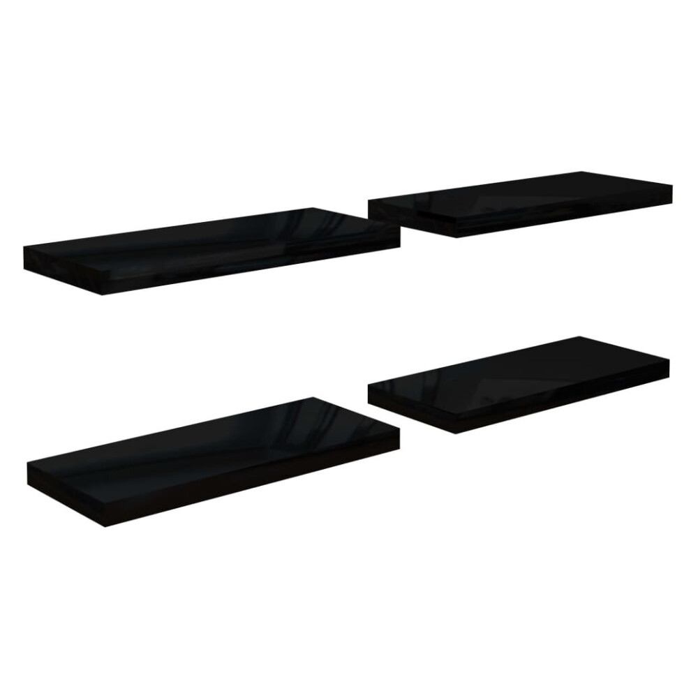 vidaXL 4x Floating Wall Shelves High Gloss Black 60x23.5x3.8 cm MDF Bookcase