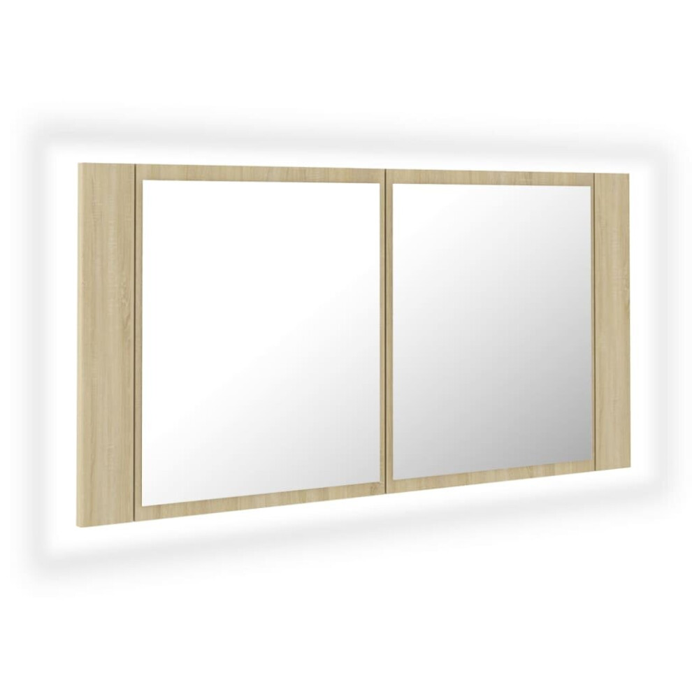 vidaXL LED Bathroom Mirror Cabinet Sonoma Oak 90x12x45 cm Acrylic Wall Mirror