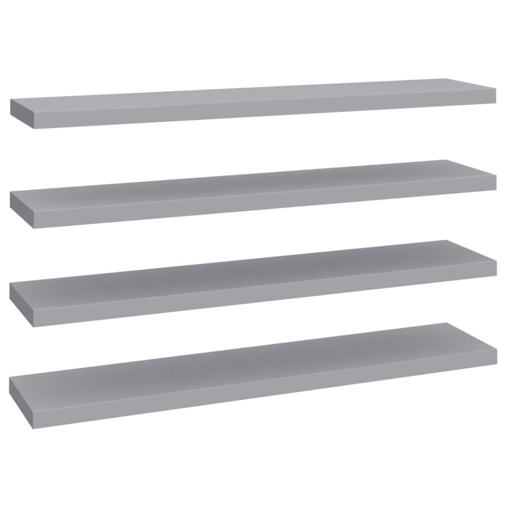 vidaXL 4x Floating Wall Shelves Grey 120x23.5x3.8 cm MDF Display Hanging Rack