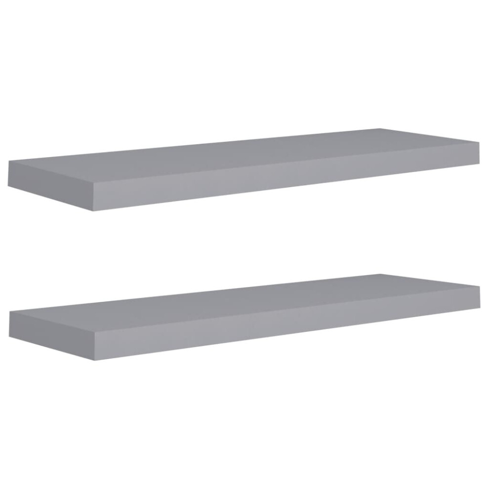 Vidaxl 2X Floating Wall Shelves Grey 80X23.5x3.8 Cm Mdf Display Hanging Rack