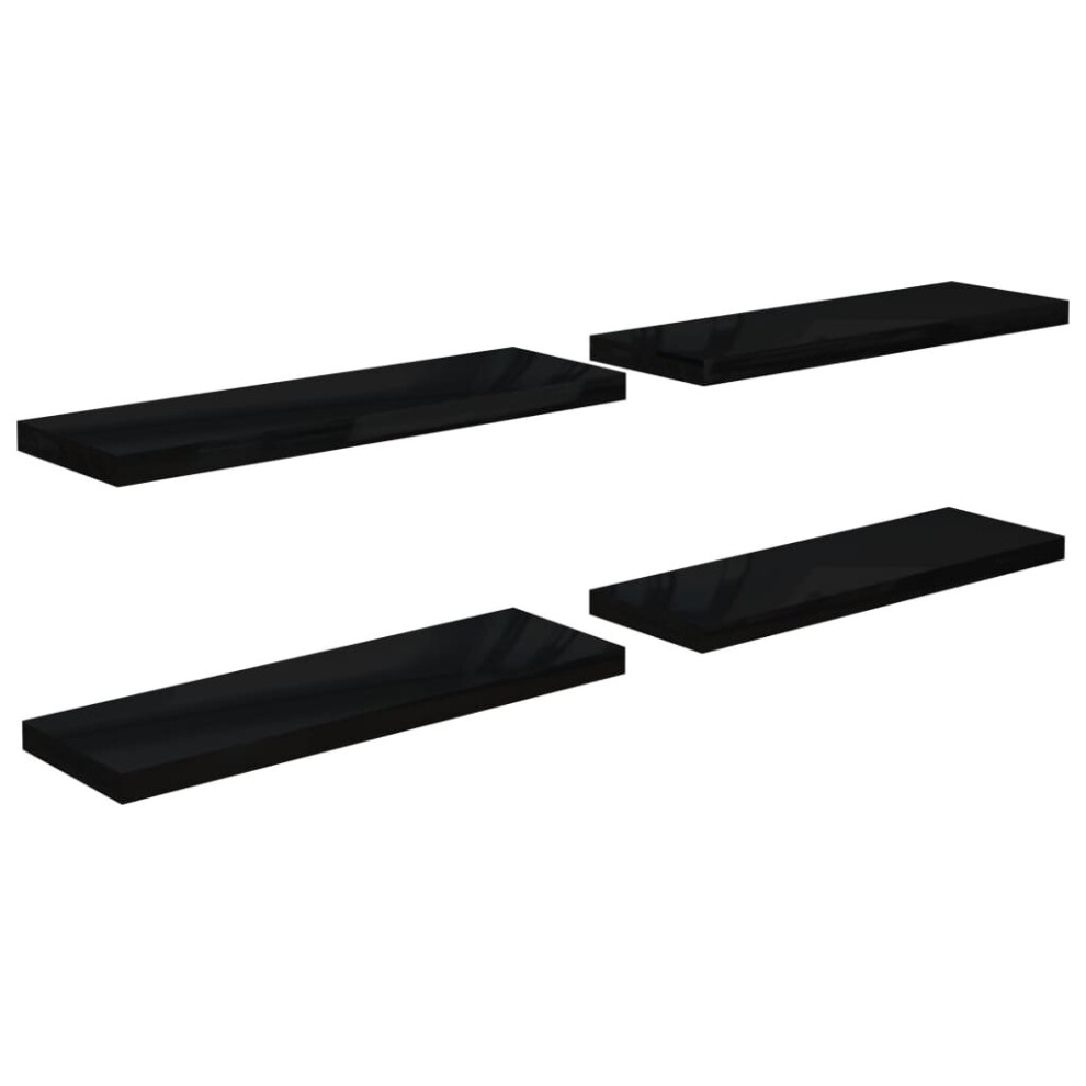 vidaXL 4x Floating Wall Shelves High Gloss Black 80x23.5x3.8 cm MDF Bookcase