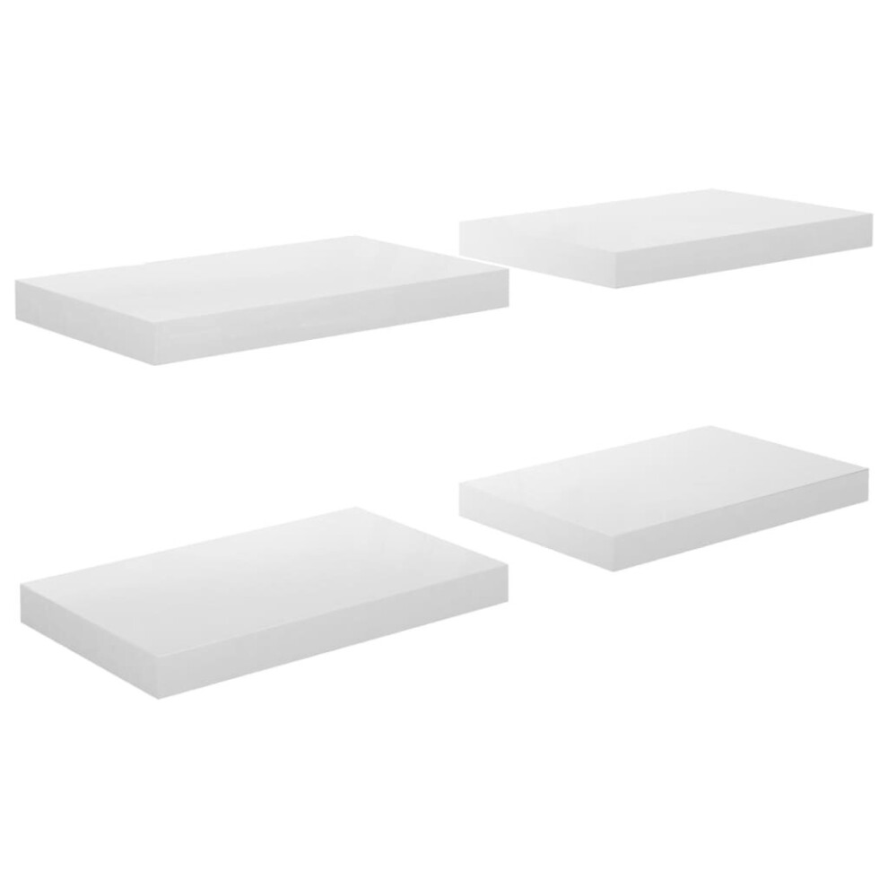 vidaXL 4x Floating Wall Shelves High Gloss White 40x23x3.8 Cm MDF Bookcase