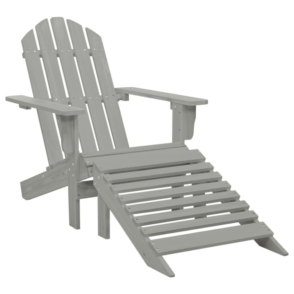 vidaXL Garden Chair with Ottoman Wood Grey Outdoor Lounge Armchair Seating