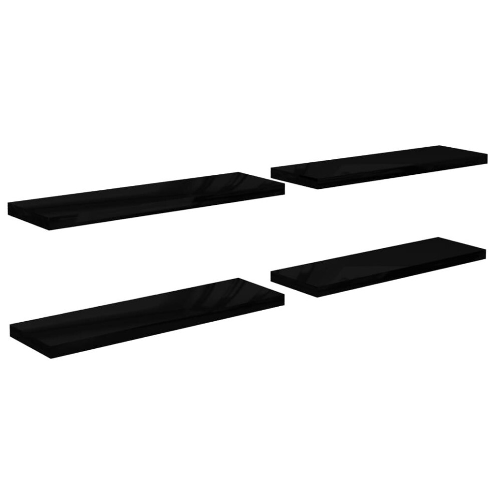 vidaXL 4x Floating Wall Shelves High Gloss Black 120x23.5x3.8 cm MDF Display