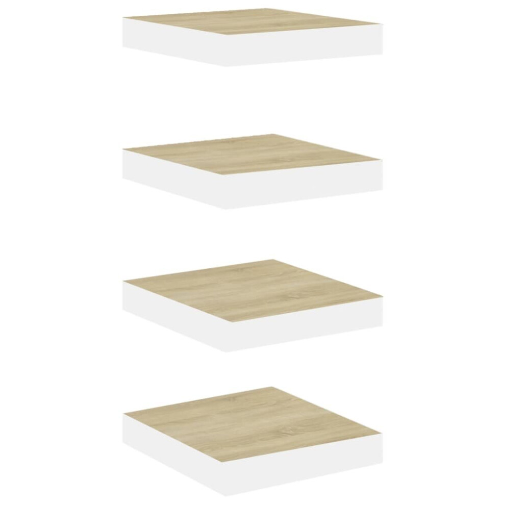 vidaXL 4x Floating Wall Shelves Oak And White MDF Bookcase Wall Board CD Rack