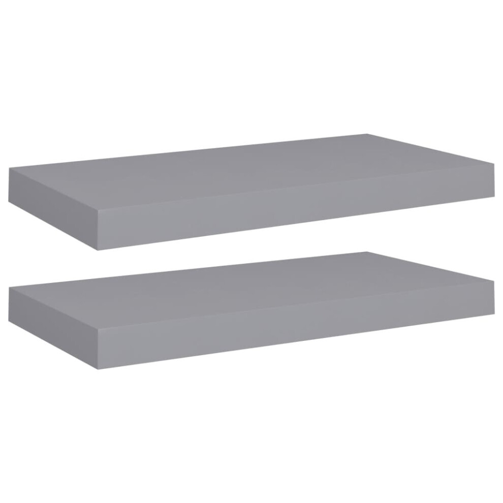 Vidaxl 2X Floating Wall Shelves Grey 50X23x3.8 Cm Mdf Display Bookcase Ledge