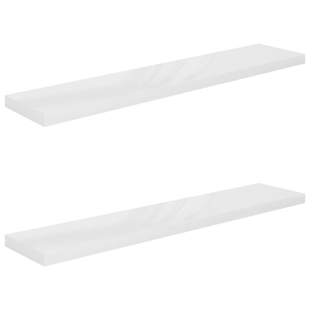 vidaXL 2x Floating Wall Shelves High Gloss White 120x23.5x3.8 cm MDF Display