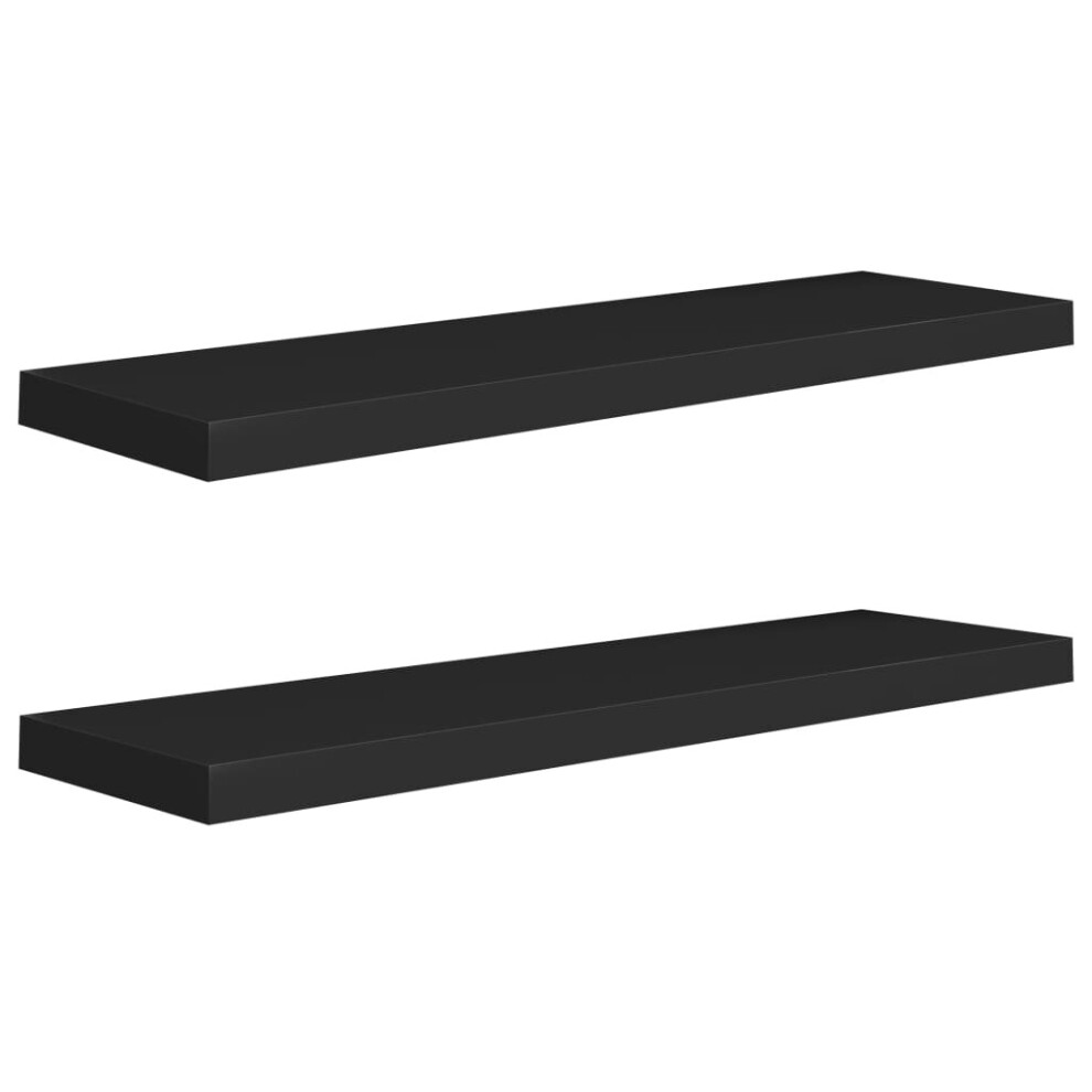 vidaXL 2x Floating Wall Shelves Black 90x23.5x3.8 cm MDF Display Hanging Rack