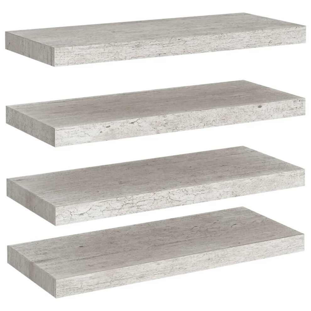 vidaXL 4x Floating Wall Shelves Concrete Grey 60x23.5x3.8 cm MDF Wall Ledge