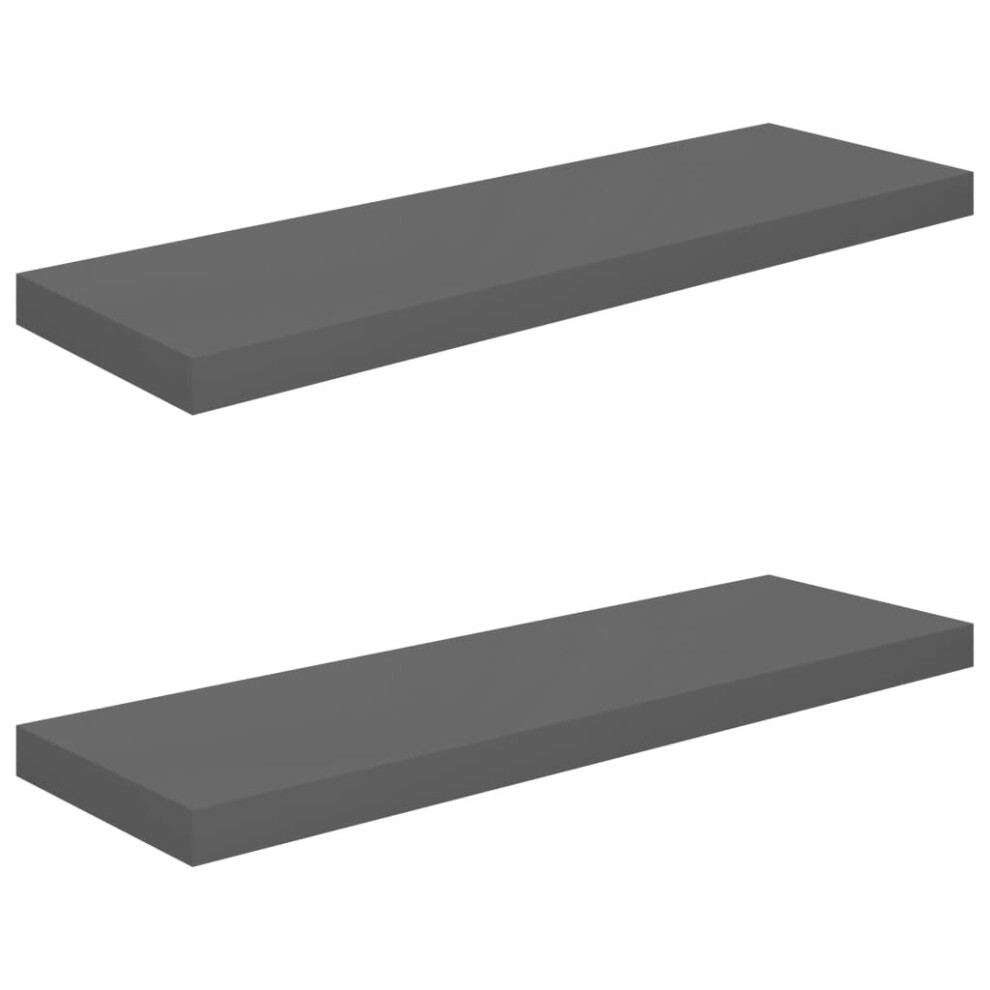 vidaXL 2x Floating Wall Shelves High Gloss Grey 80x23.5x3.8 cm MDF Bookcase