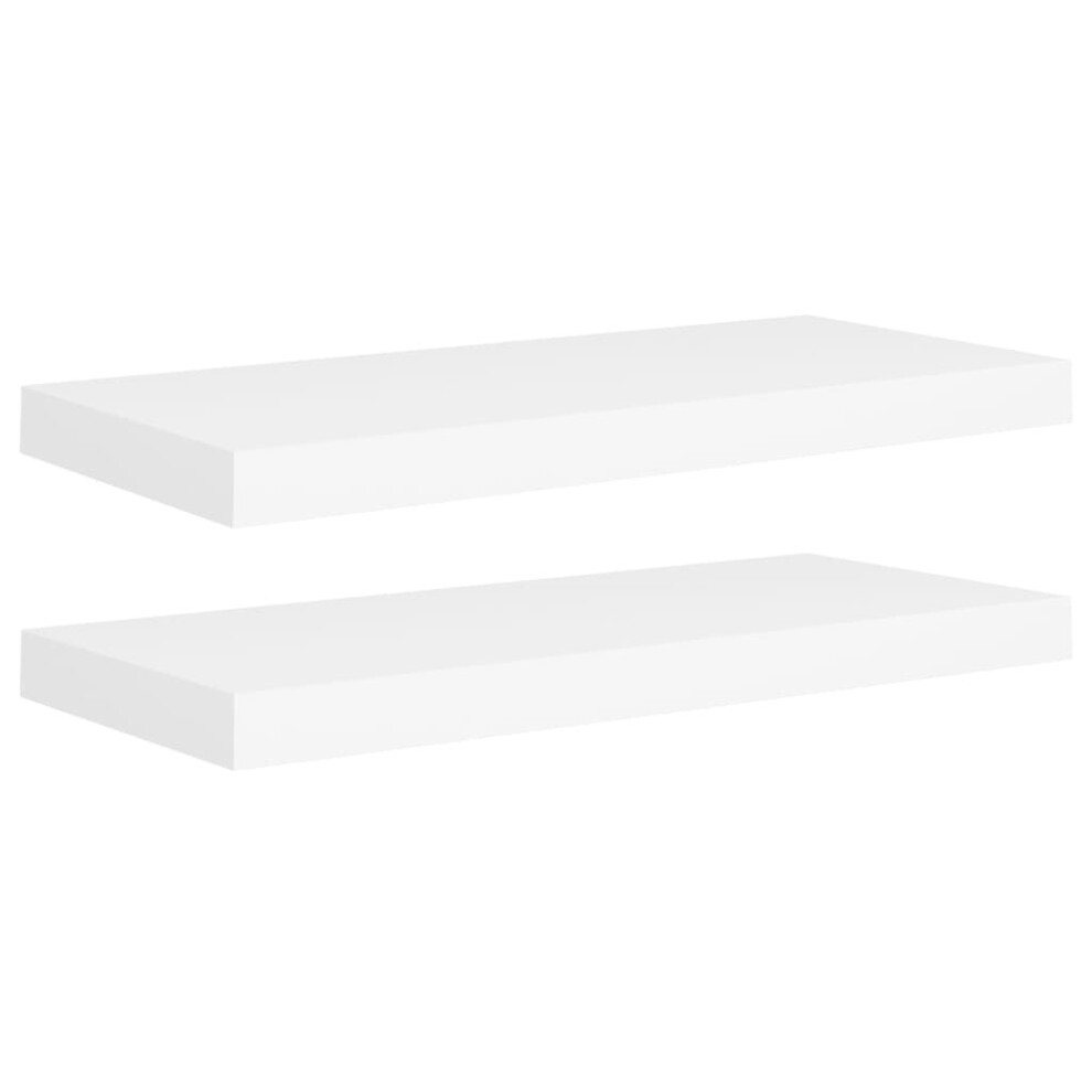 Vidaxl 2X Floating Wall Shelves White 60X23.5x3.8 Cm Mdf Display Hanging Rack